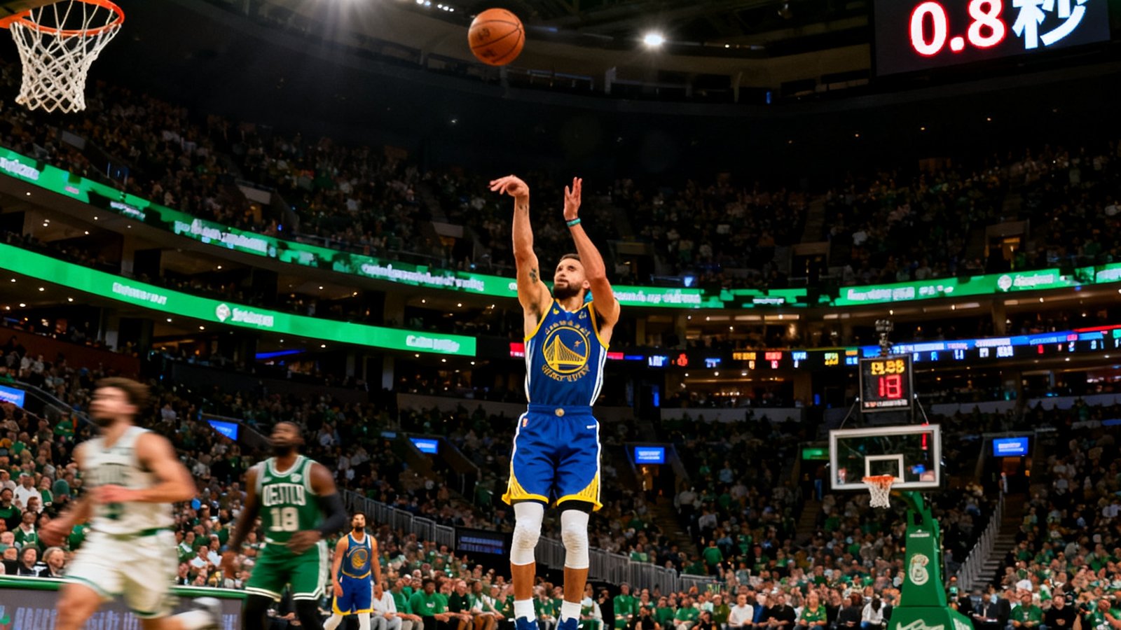 NBA勇士队库里在终场前0.8秒投中超远三分绝杀凯尔特人的集锦封面